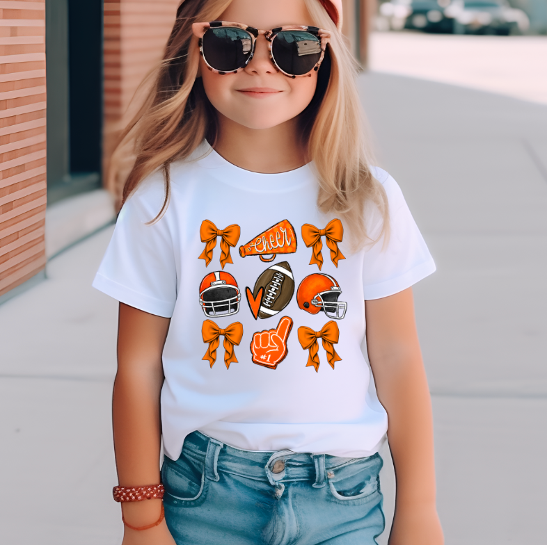Football And Bows Kids Game Day T Shirt