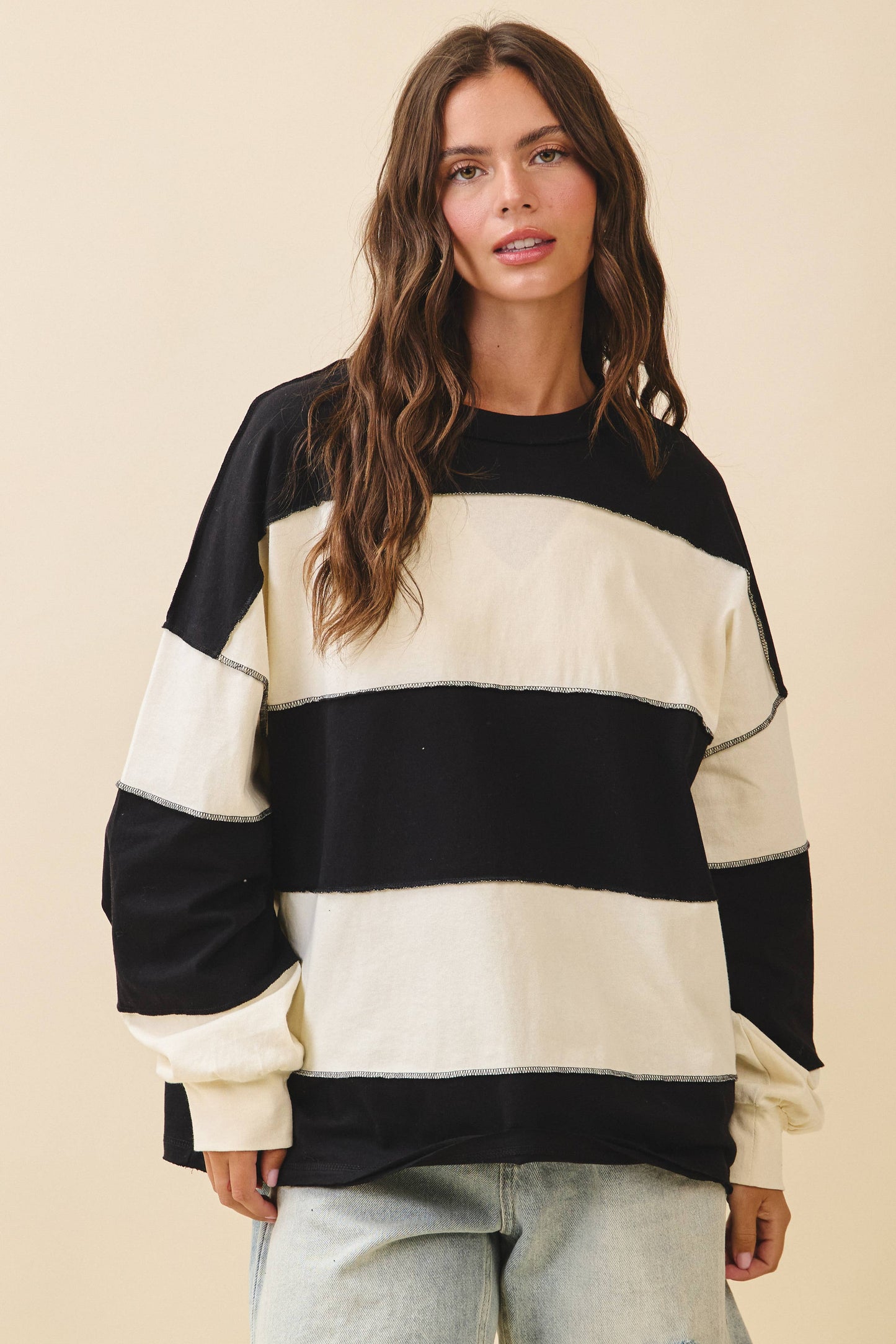 Striped Long Sleeve Slouchy Top