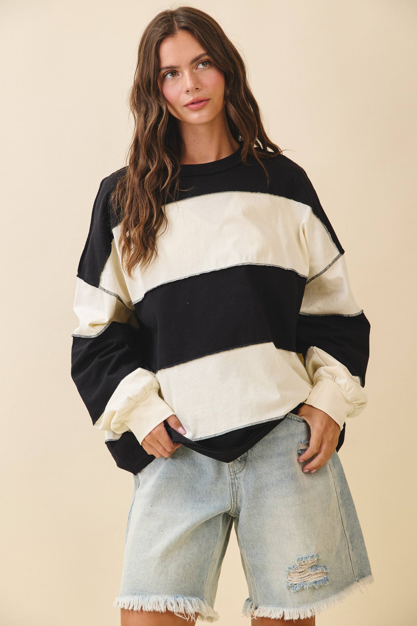 Striped Long Sleeve Slouchy Top