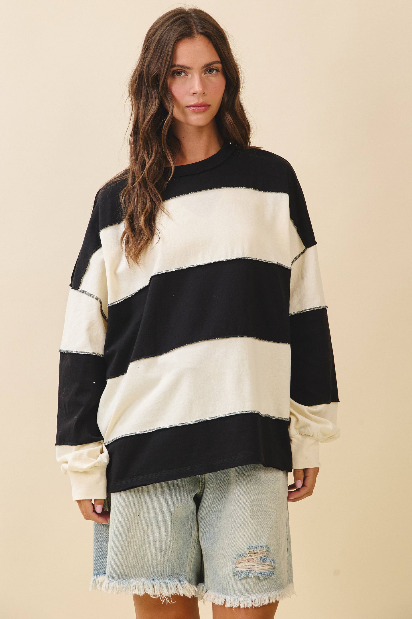 Striped Long Sleeve Slouchy Top