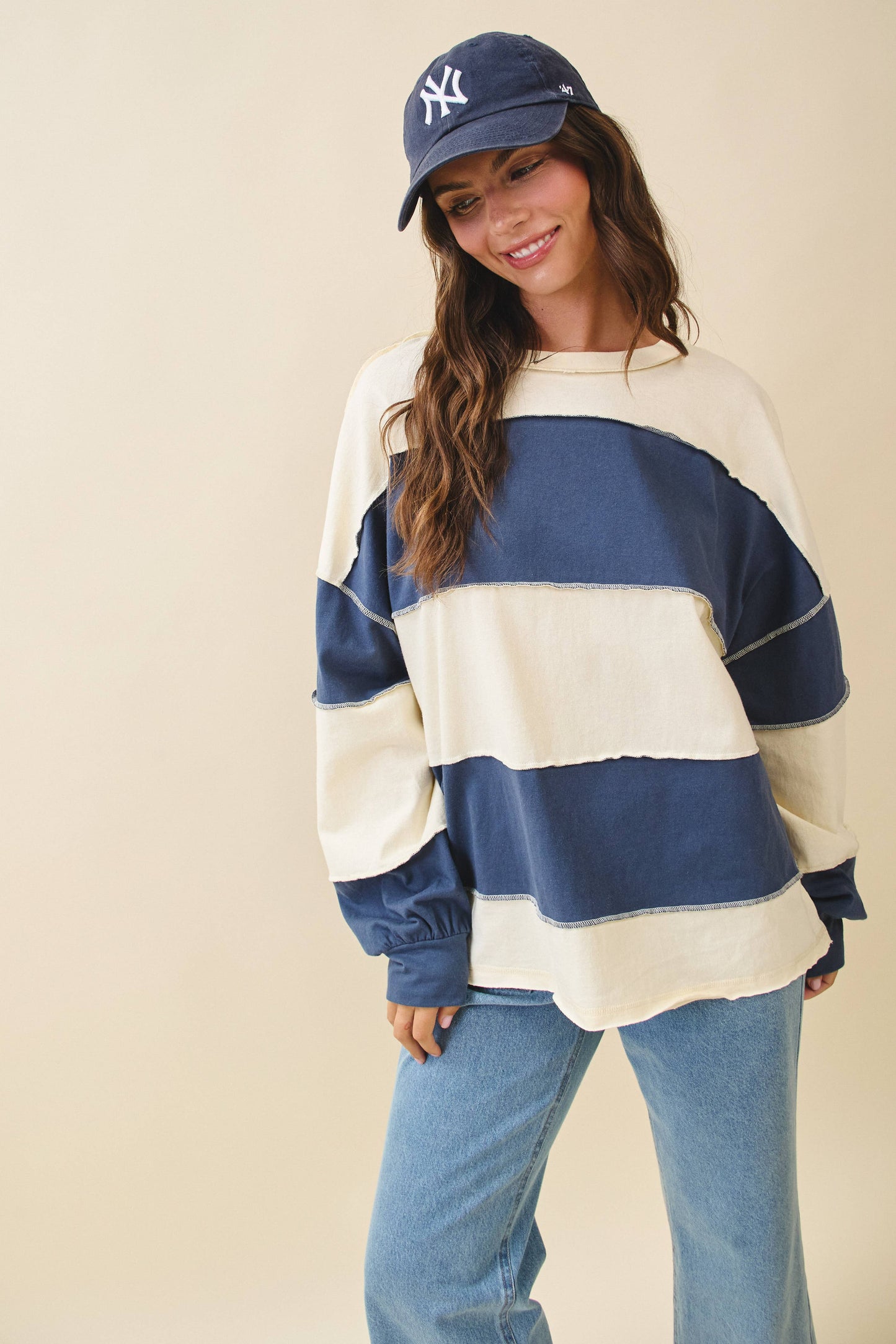 Striped Long Sleeve Slouchy Top