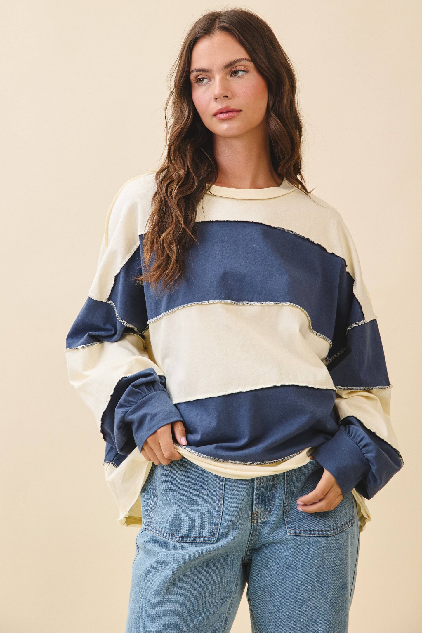 Striped Long Sleeve Slouchy Top