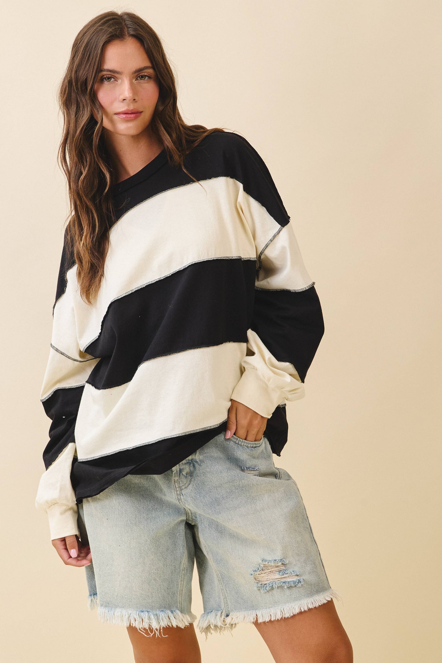 Striped Long Sleeve Slouchy Top