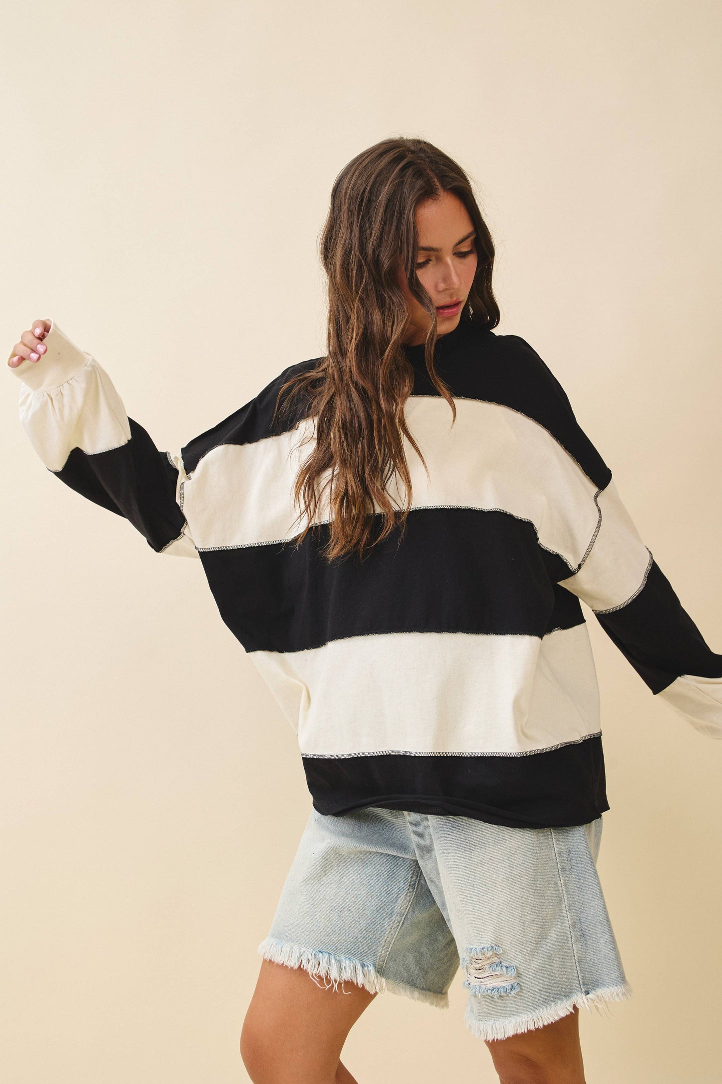 Striped Long Sleeve Slouchy Top