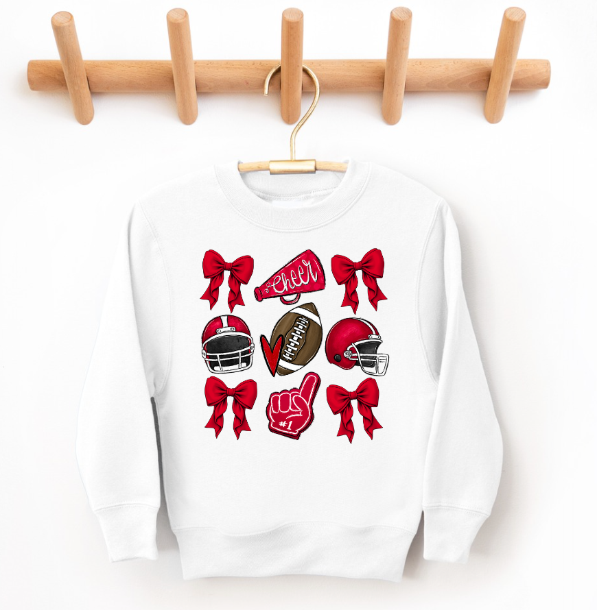 Kids Red Football Cheer Game Day Crewneck