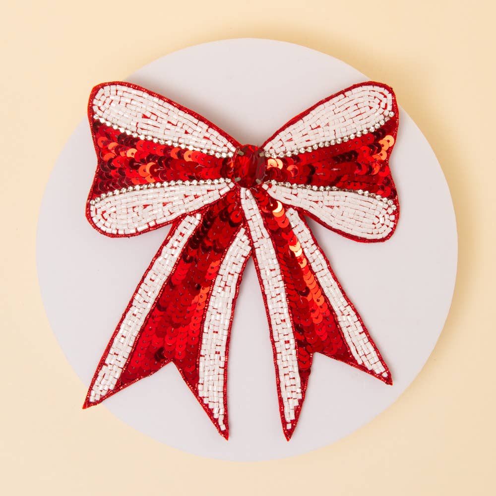 Sequins Bow Striped Ribbon Hair Clip