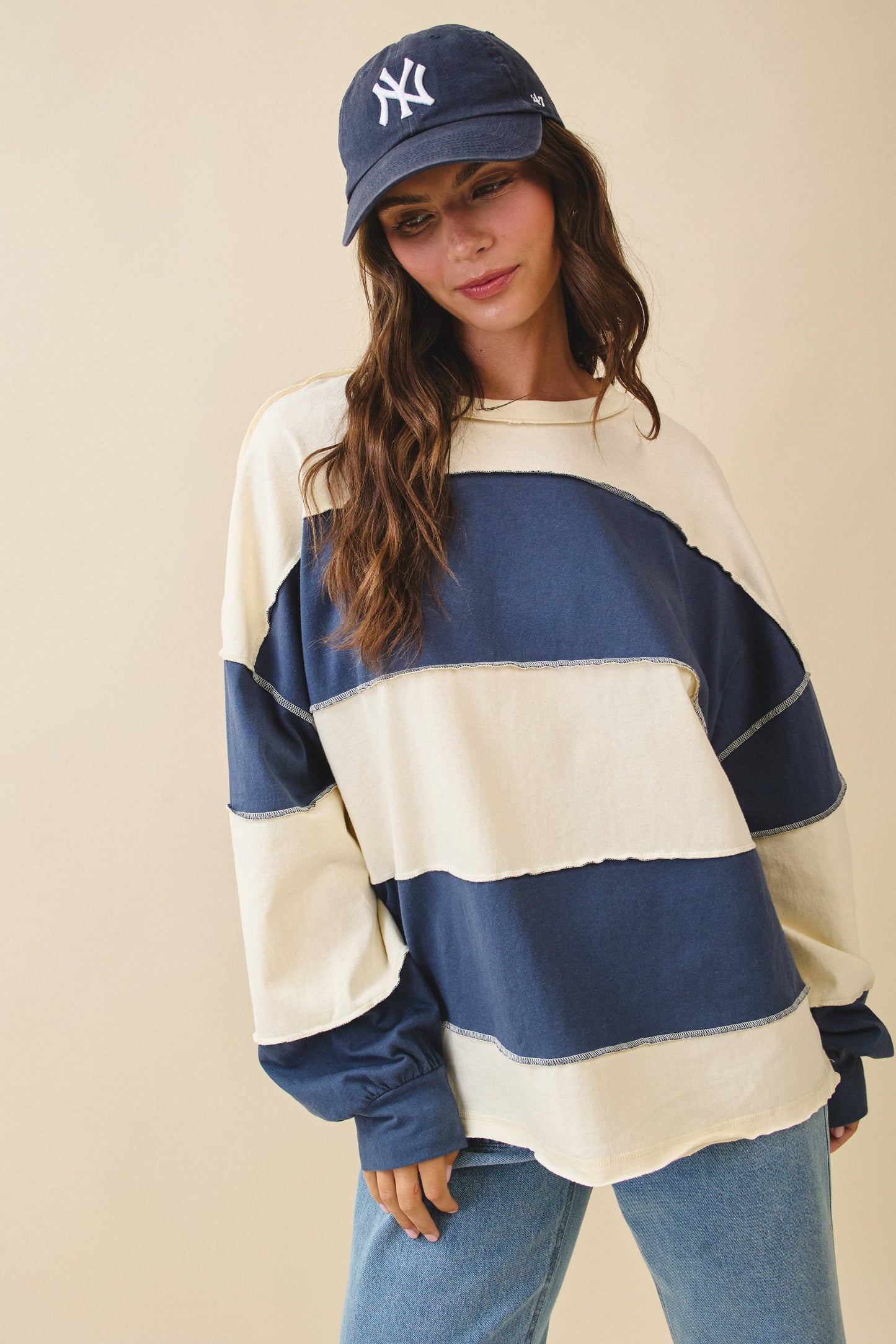 Striped Long Sleeve Slouchy Top