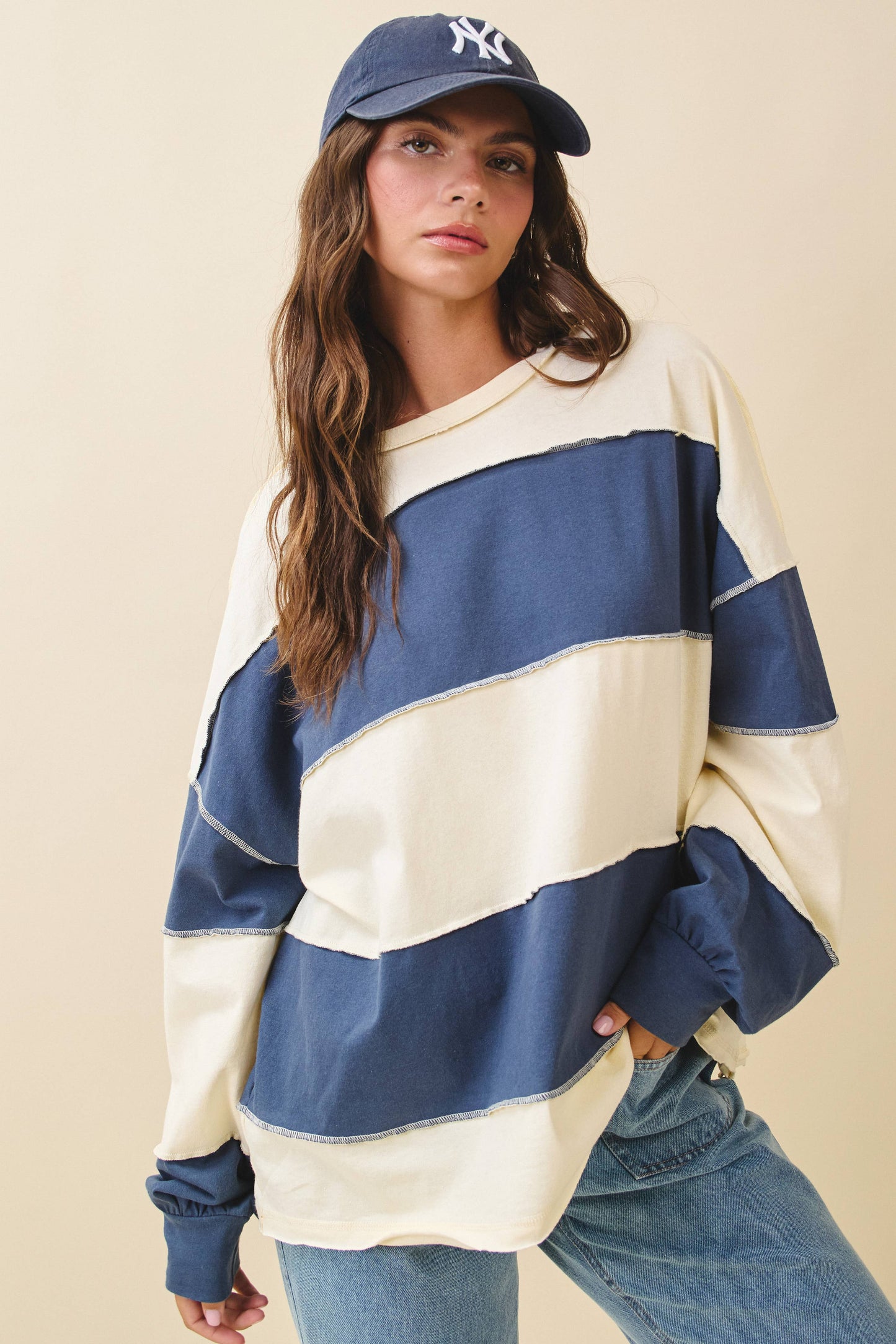 Striped Long Sleeve Slouchy Top