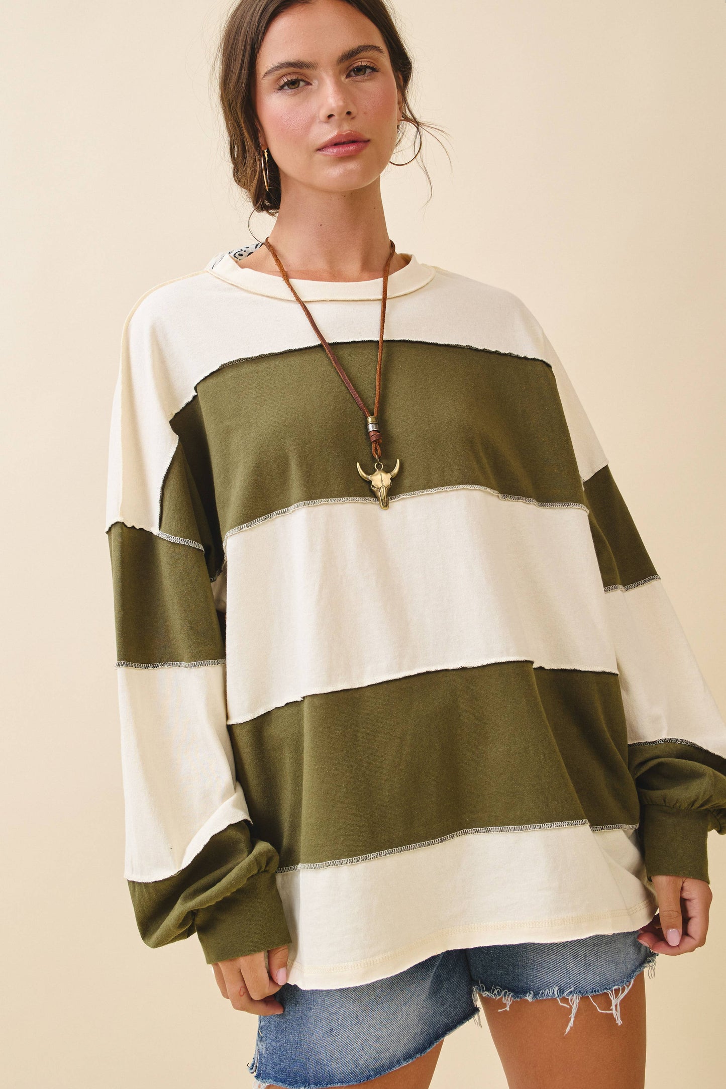 Striped Long Sleeve Slouchy Top