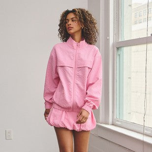 Light Textured Zip-up Jacket W/ Bubble Skort Set