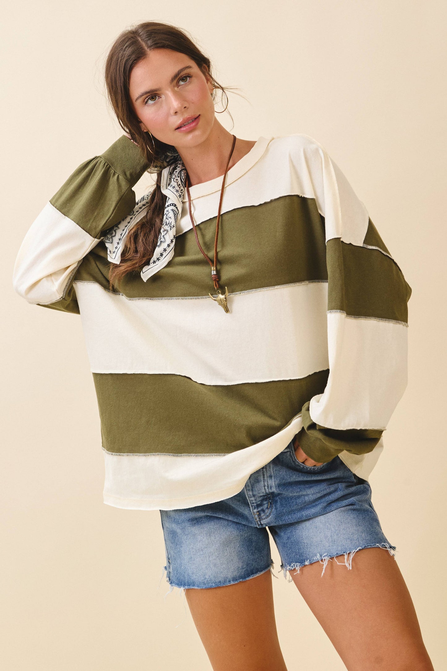 Striped Long Sleeve Slouchy Top
