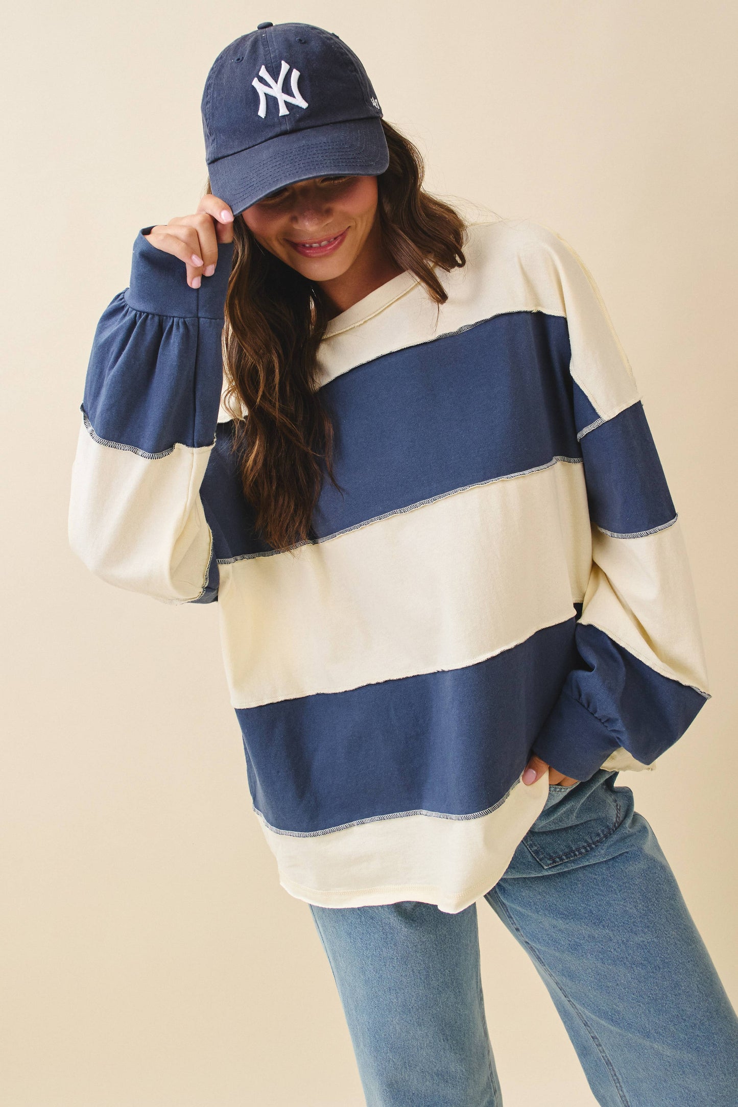 Striped Long Sleeve Slouchy Top