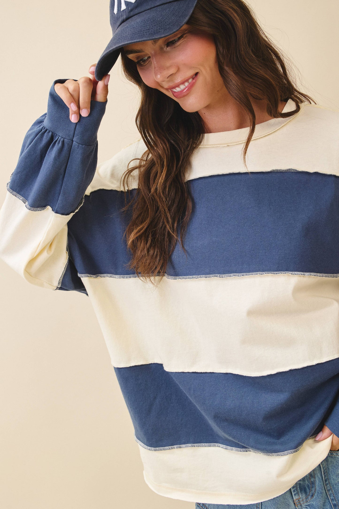 Striped Long Sleeve Slouchy Top
