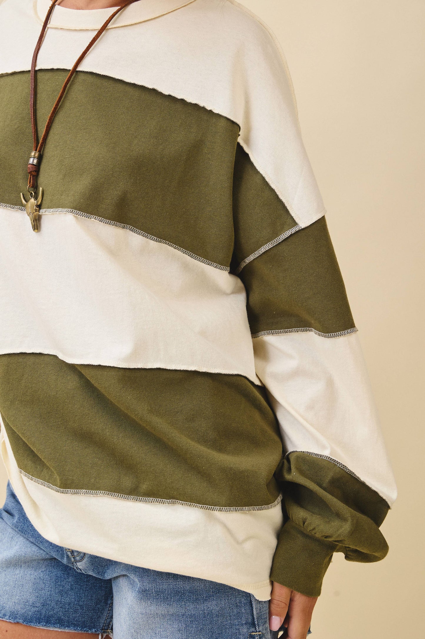 Striped Long Sleeve Slouchy Top