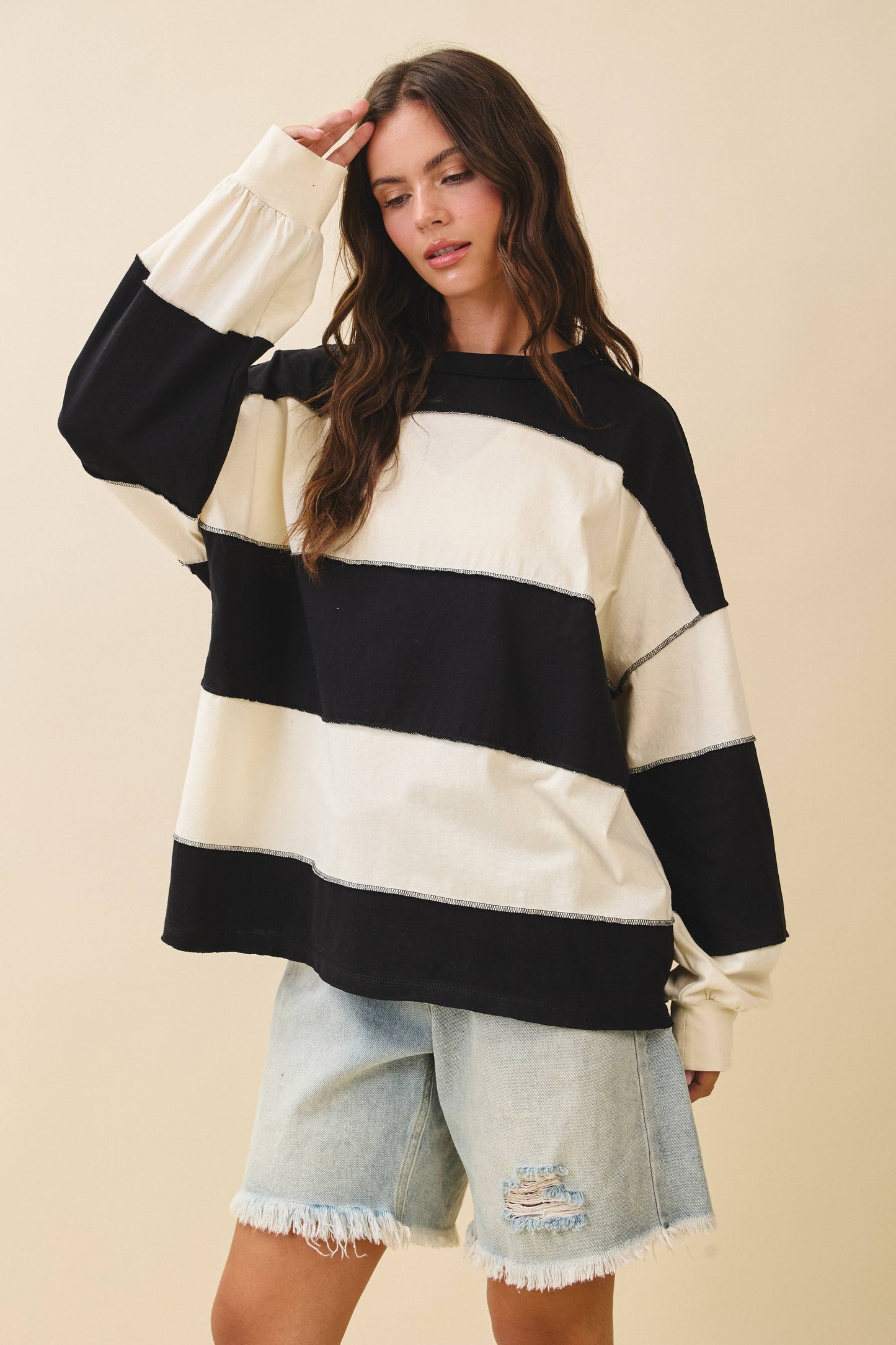 Striped Long Sleeve Slouchy Top