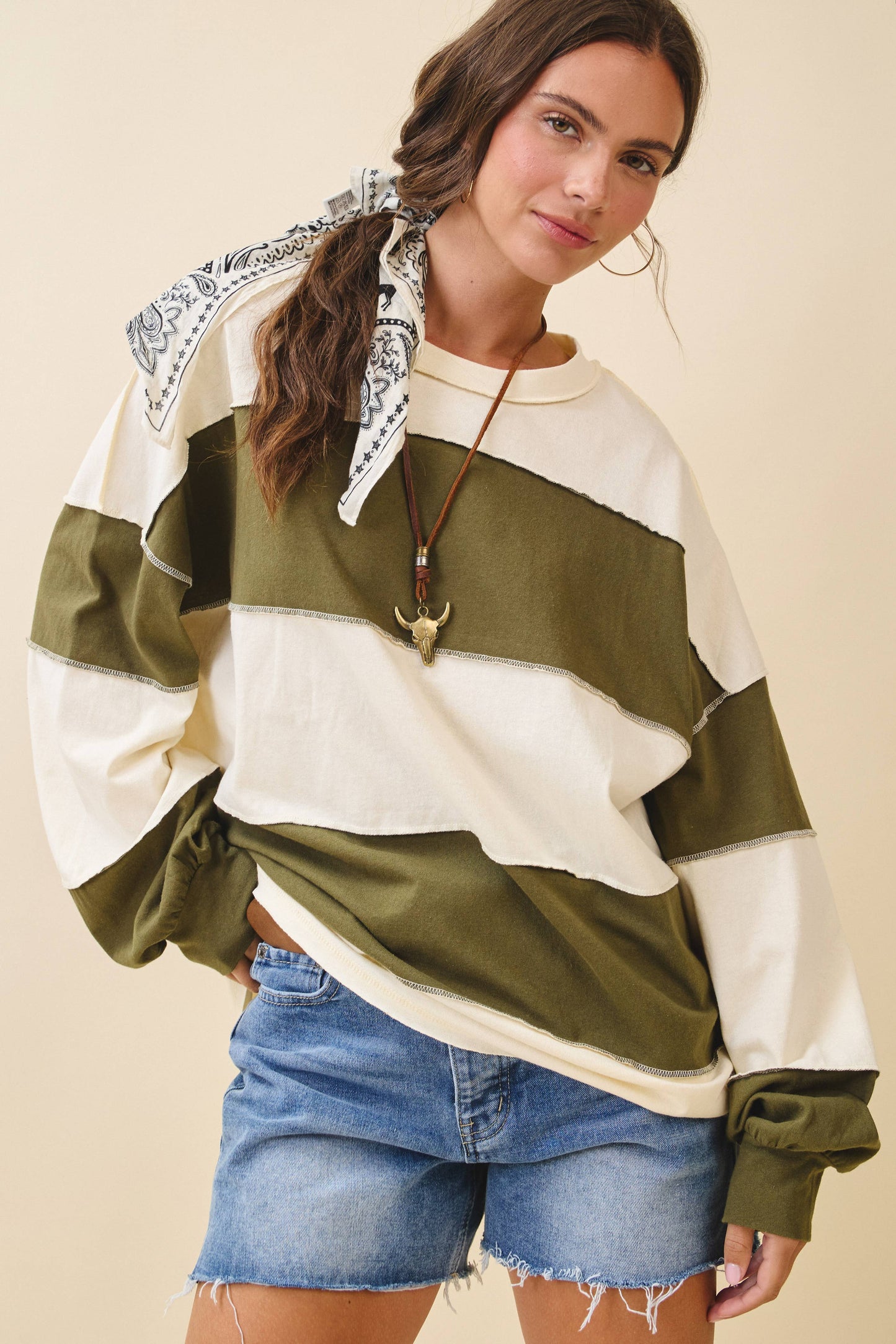 Striped Long Sleeve Slouchy Top