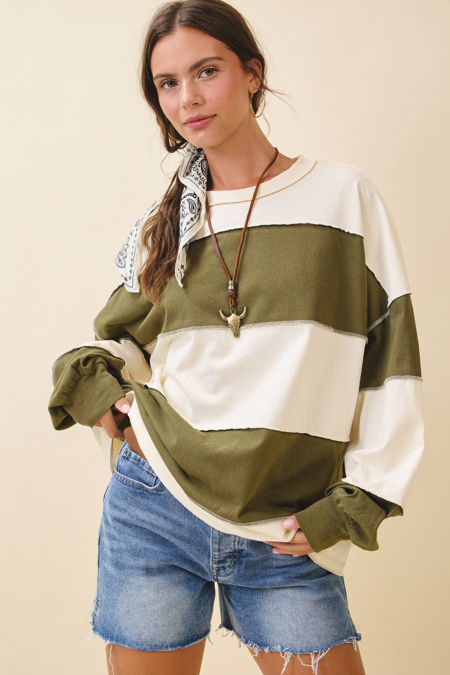 Striped Long Sleeve Slouchy Top