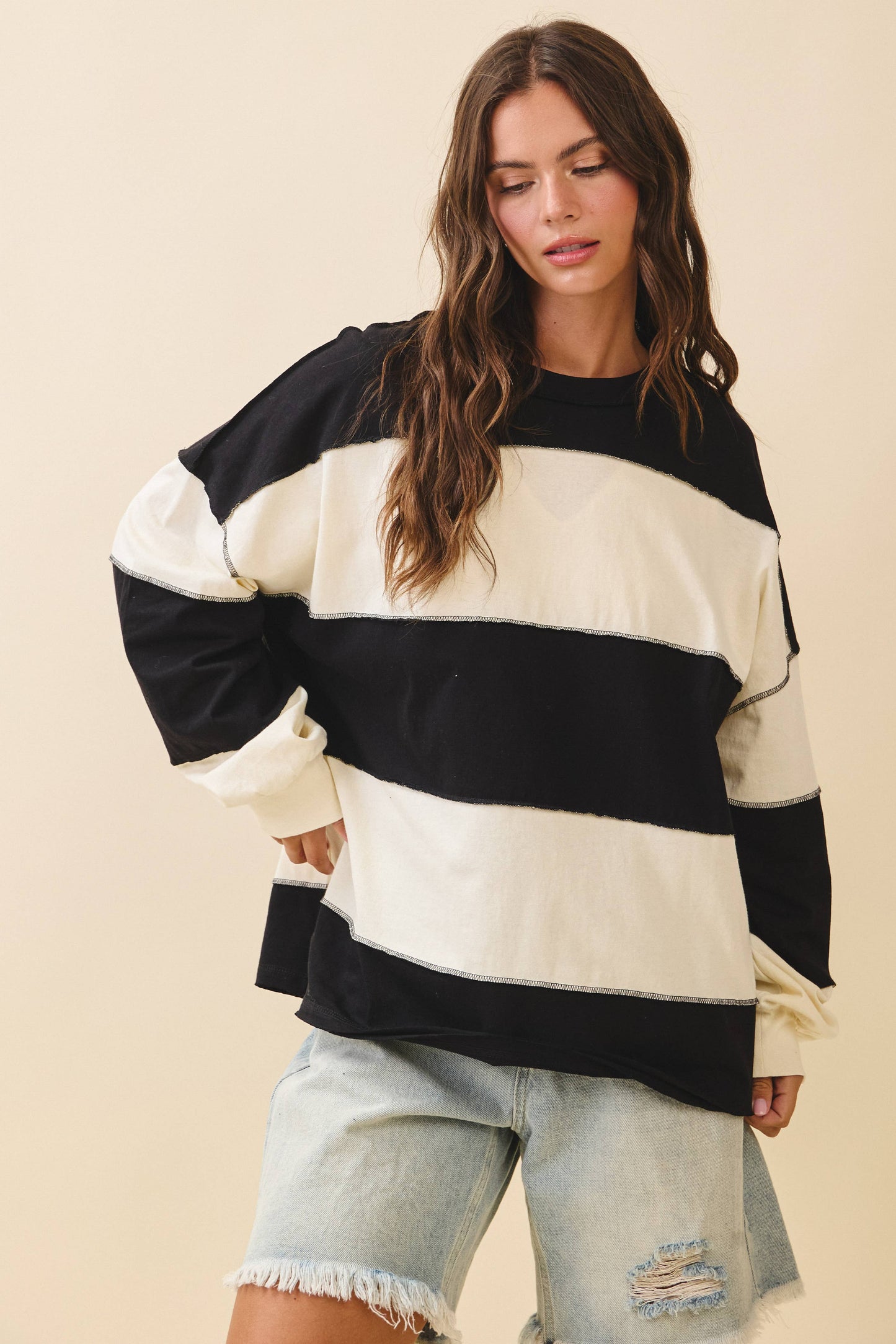 Striped Long Sleeve Slouchy Top