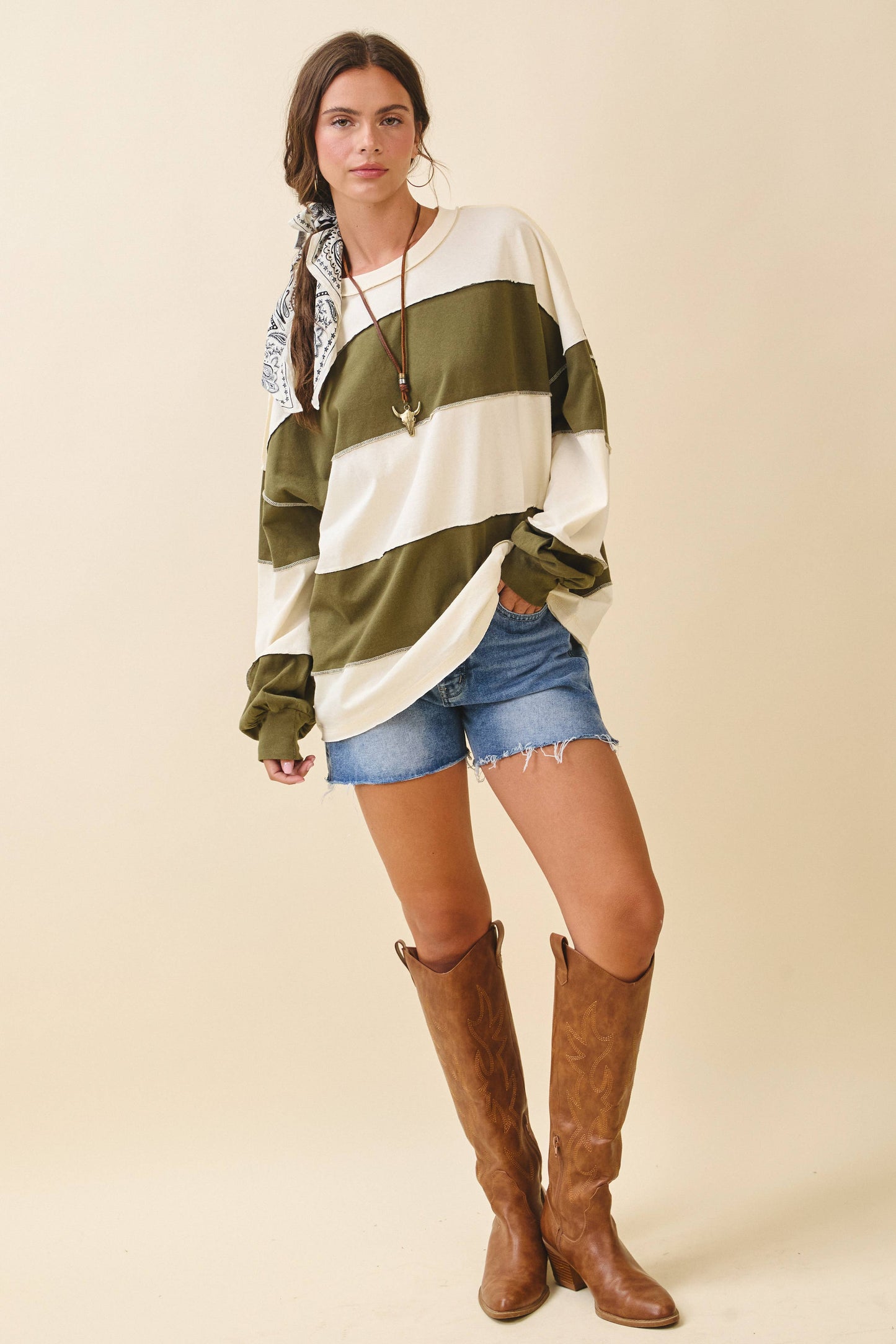 Striped Long Sleeve Slouchy Top