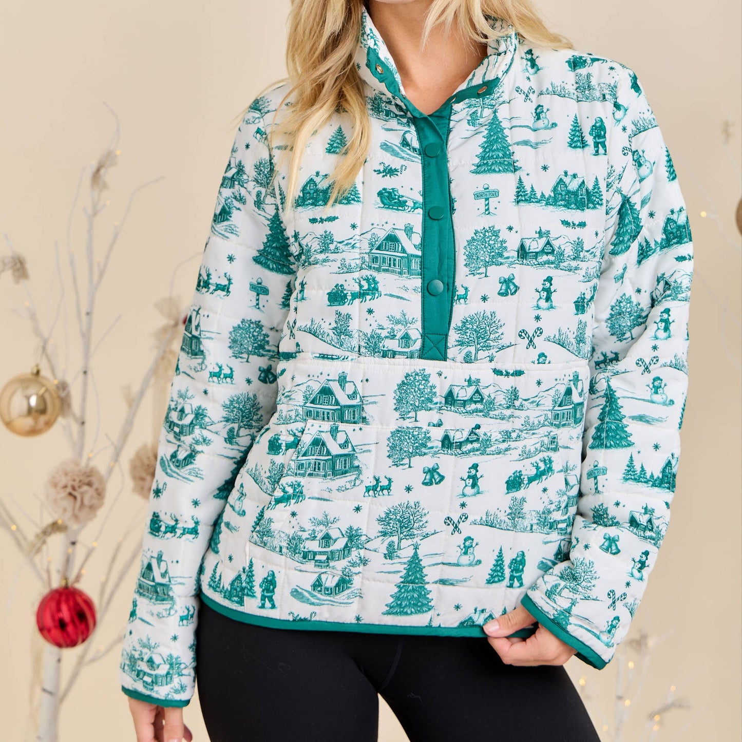 Christmas Toile Printed Quilted Jacket