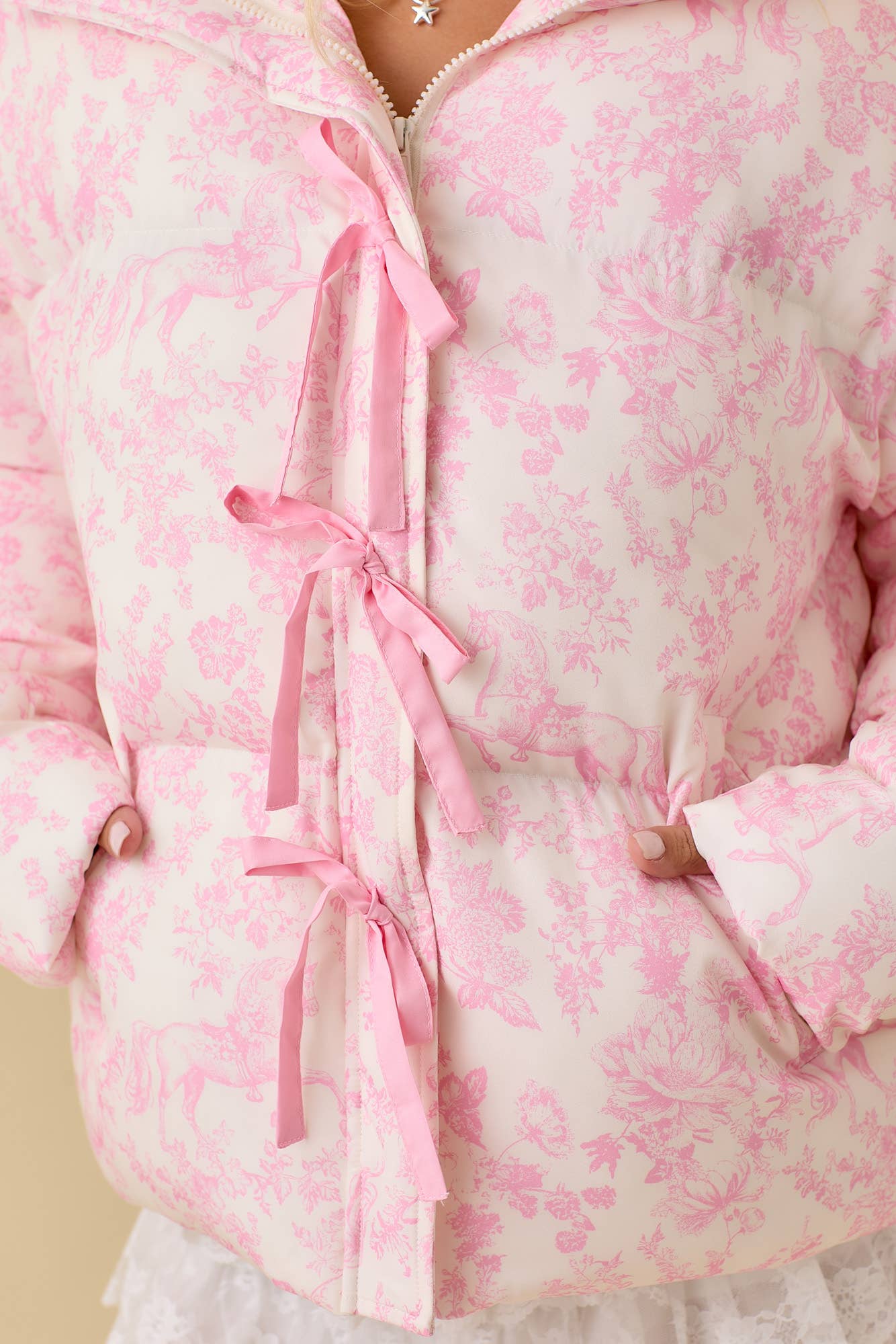 Vintage Horse Toile Print Puff Jacket