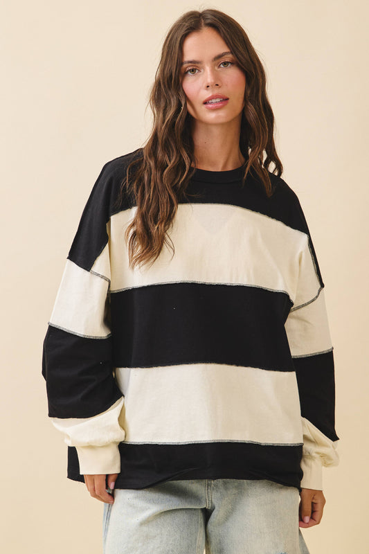 Striped Long Sleeve Slouchy Top
