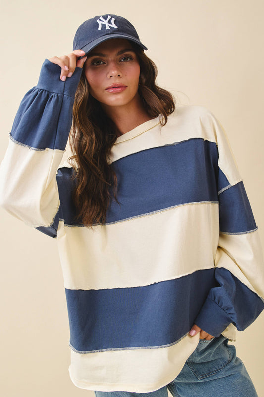 Striped Long Sleeve Slouchy Top