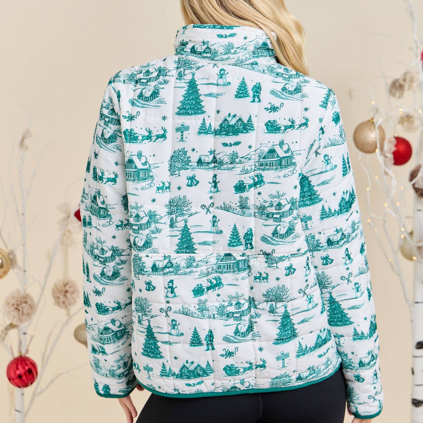 Christmas Toile Printed Quilted Jacket