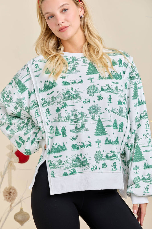 Holiday Toile Printed Oversized Top