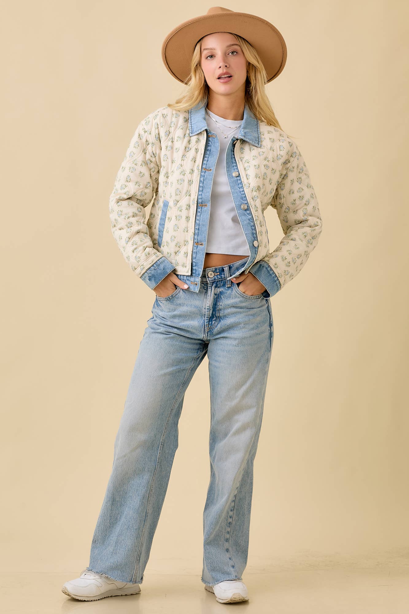 Floral Print Quilted Denim Jacket