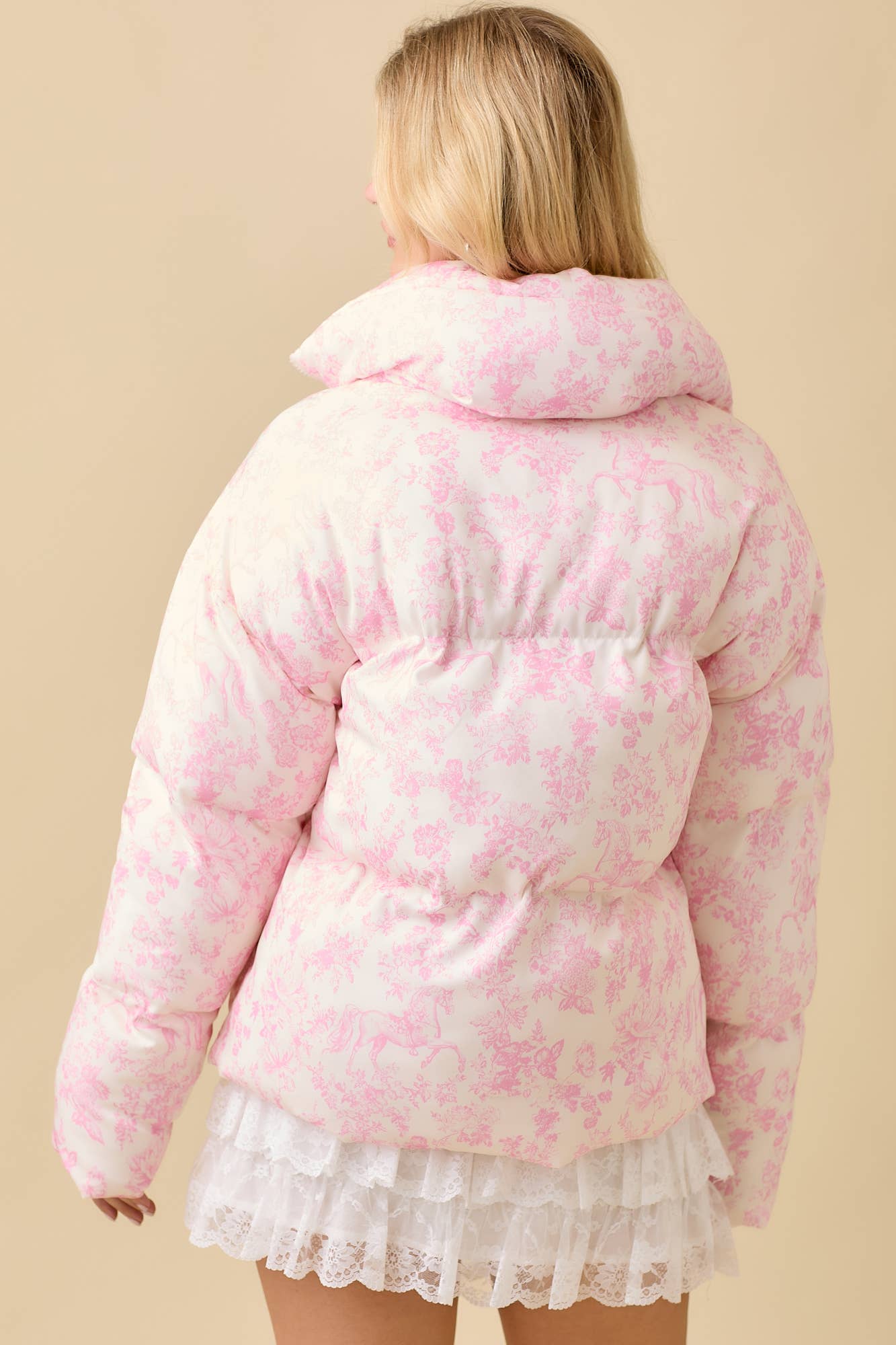 Vintage Horse Toile Print Puff Jacket