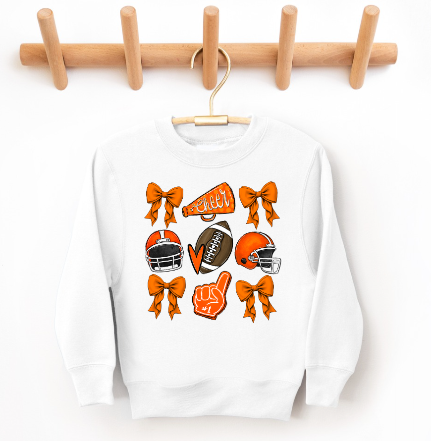 Kids Orange Football Cheer Game Day Crewneck