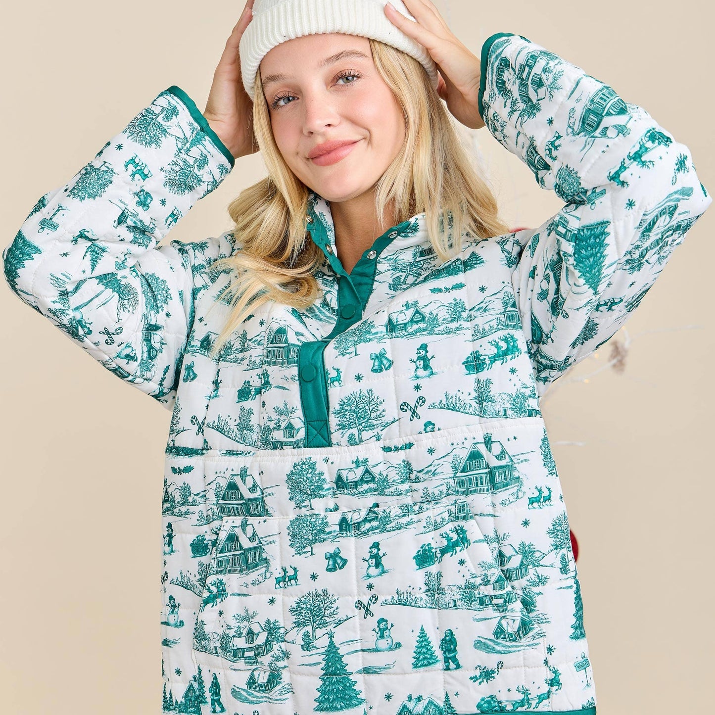 Christmas Toile Printed Quilted Jacket