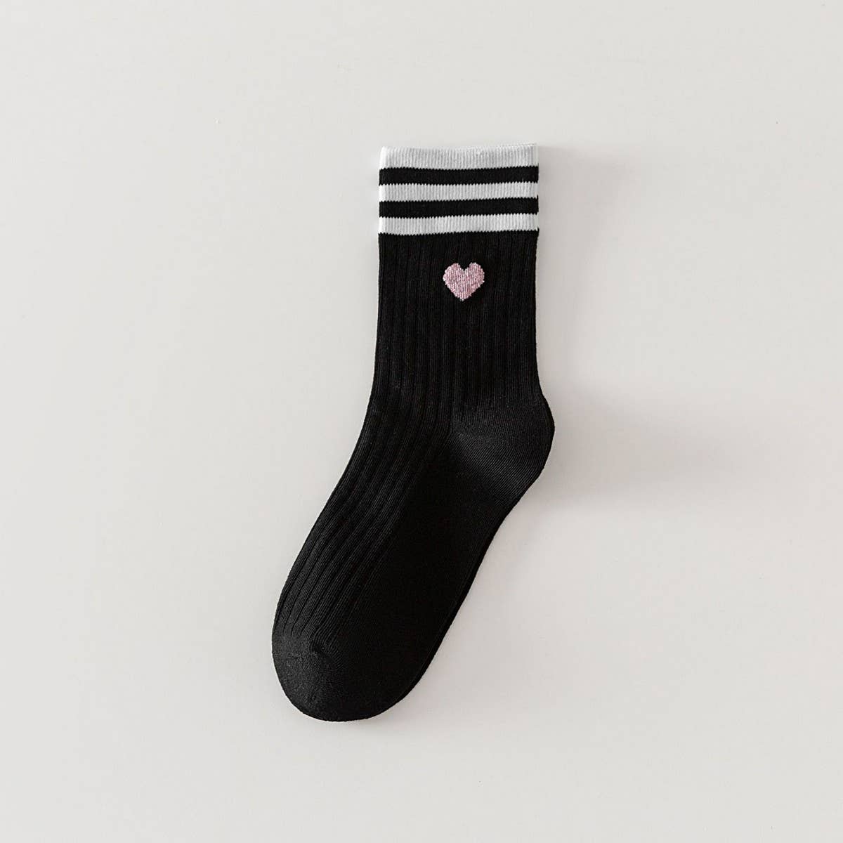 College Style Heart, Two Stripes Crew Socks