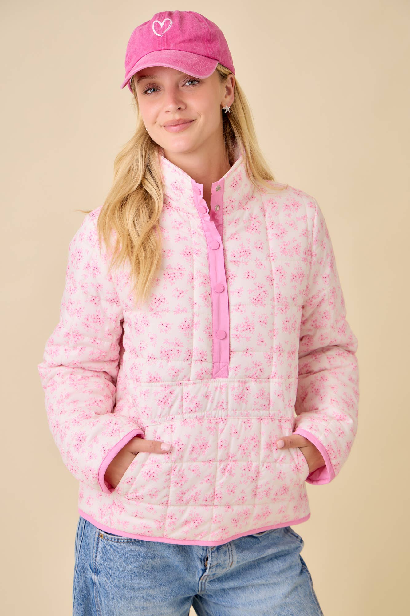 Quilted Floral Print Snap-on Jacket