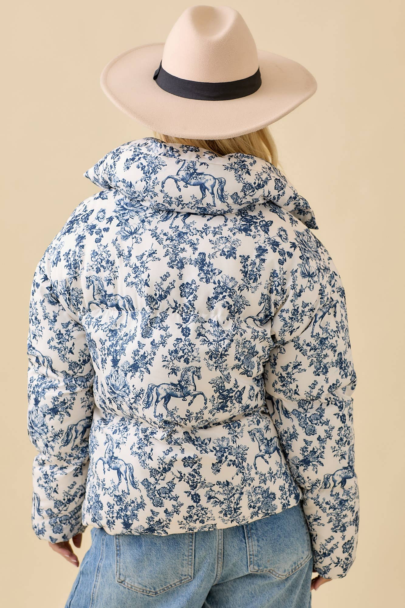 Vintage Horse Toile Print Puff Jacket