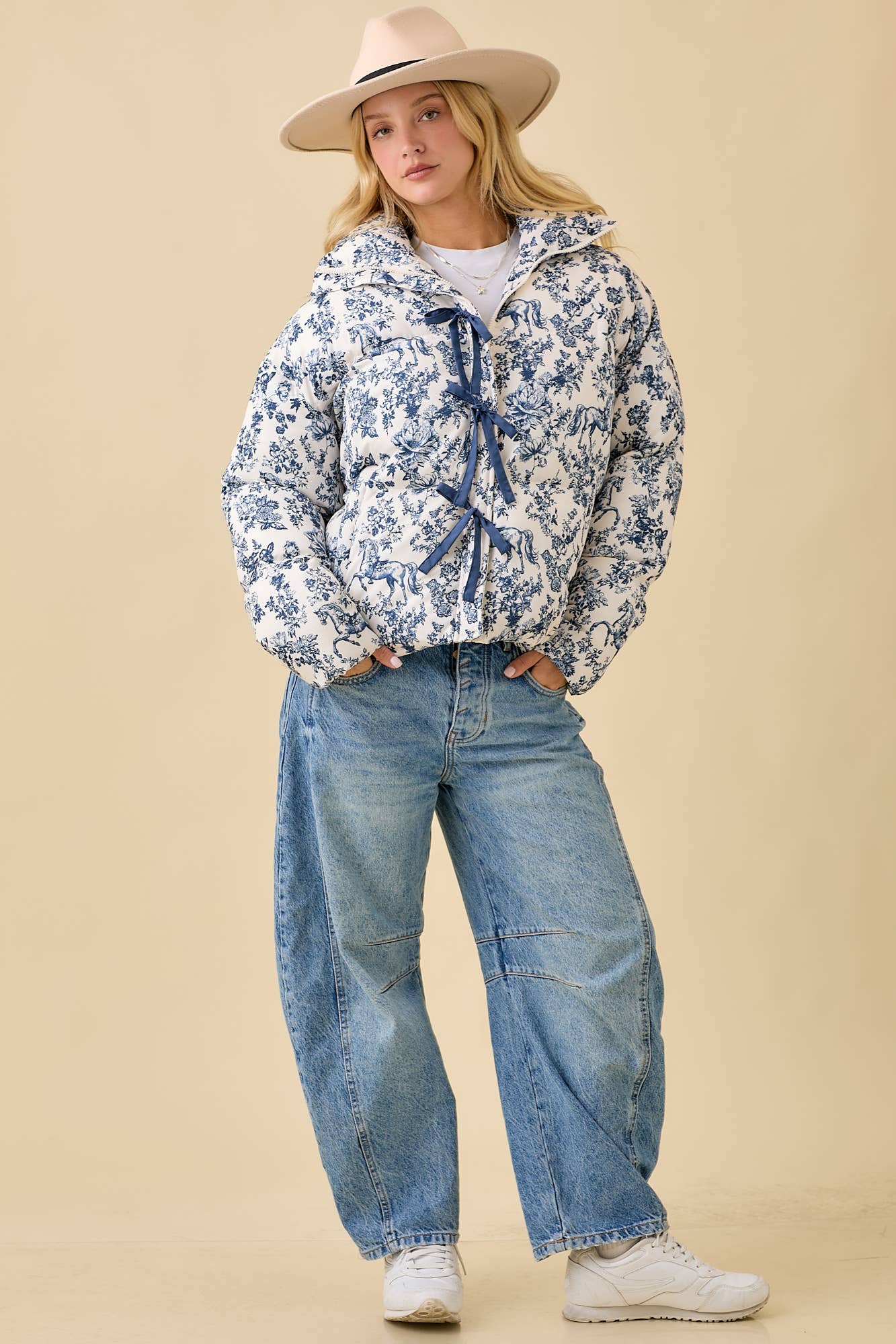 Vintage Horse Toile Print Puff Jacket