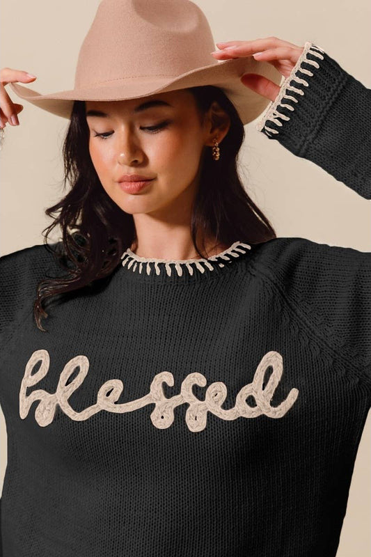 Blessed Thanksgiving Lettering Sweater Top