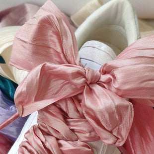 Wide Bow Ribbon Ruched Gauze Satin Shoelaces