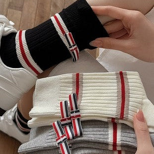 Bowknot Stripe Mid-Calf Slump Knit Socks