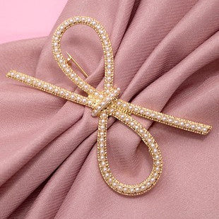 Double Bow Ribbon Pearl Brooch Shoe Charm