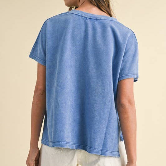 Mineral Washed Usa Patched Knit Top