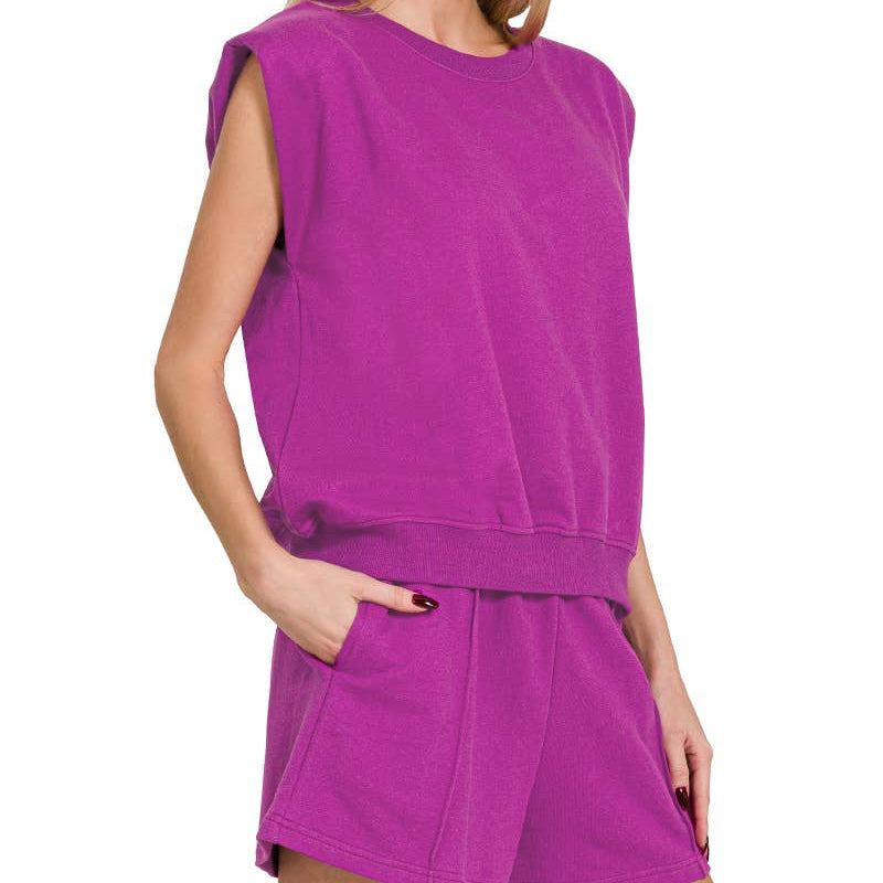 French Terry Sleeveless Top & Shorts Set