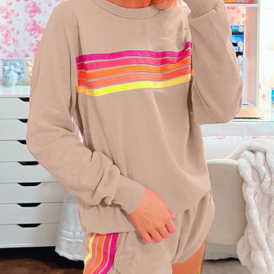 Striped Pullover And Shorts Two Piece Casual Set