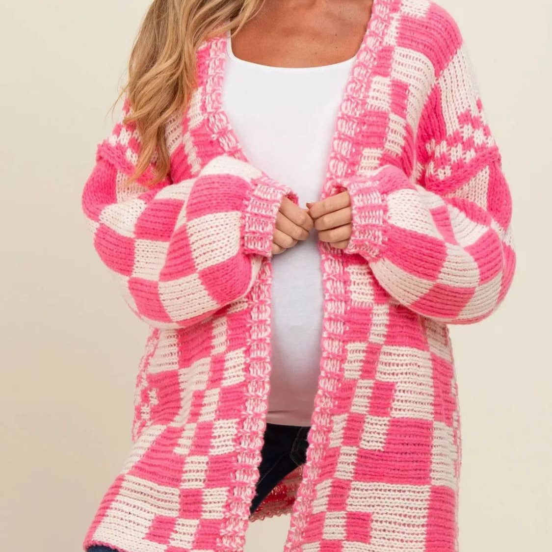 Checkered Knit Cardigan
