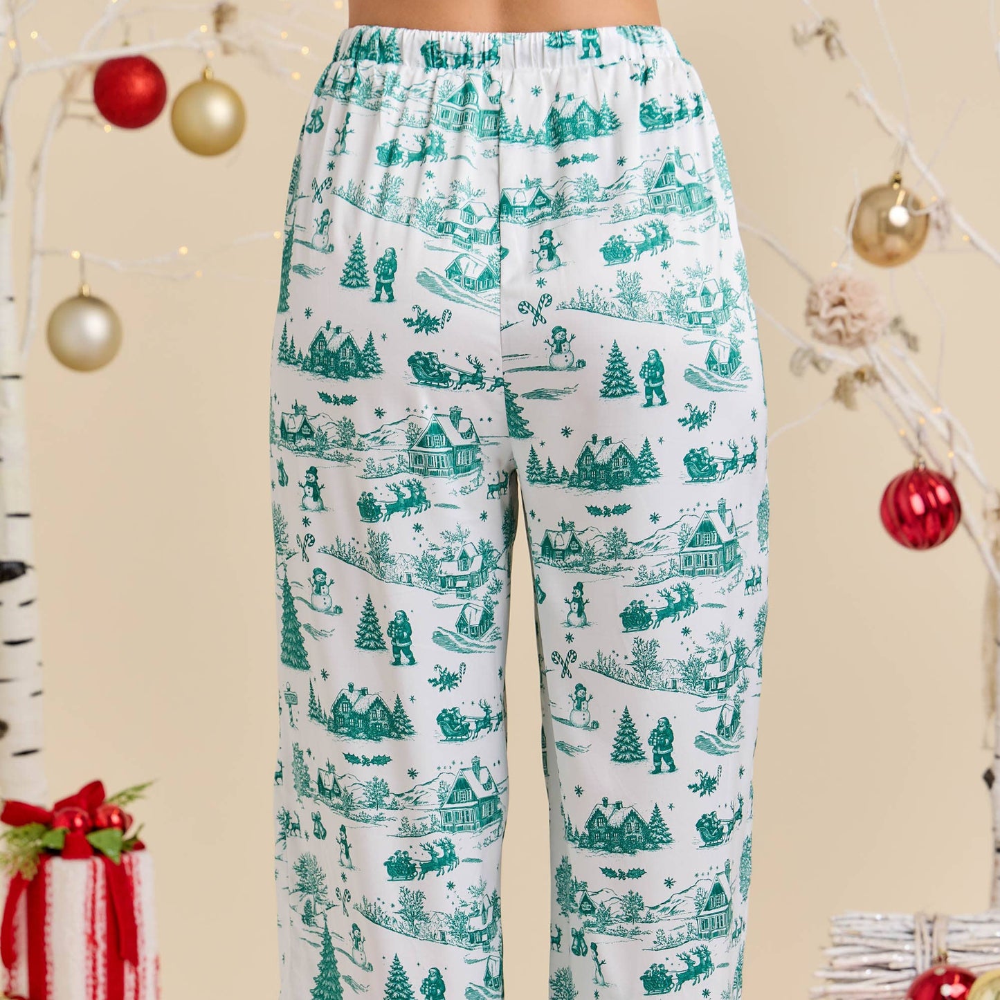 Christmas Toile Printed Pajama Set